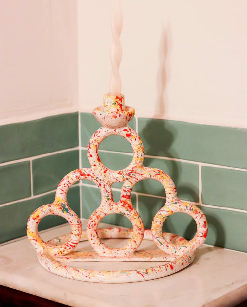 Multicolor Handmade Ceramic Candle Holder | Decorative Objects by VECTORS & ROSES STUDIO | Athens, Greece in Athens