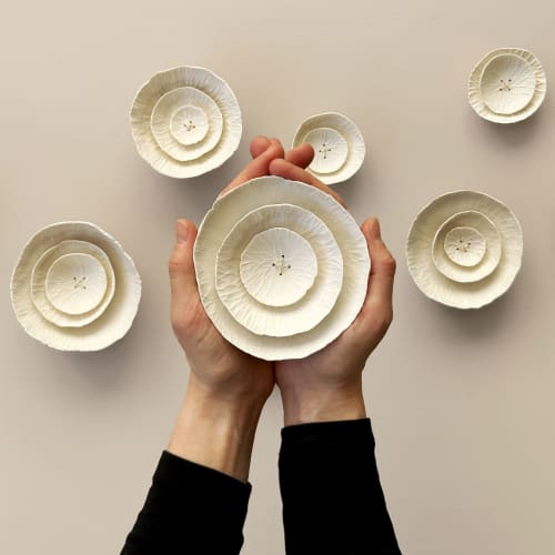 Large Abstract wall art set of 23 textured ceramic flowers