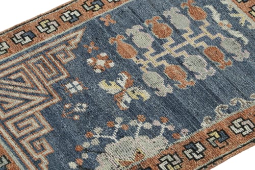 Rug & Kilim’s Khotan inspired rug in Brown & Blue Geometric | Rugs by Rug and Kilim