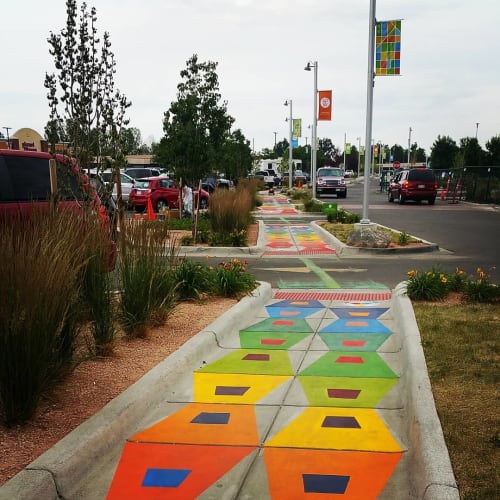 Rainbow Road Chroma Code | Street Murals by Katy Casper | Lamar Station Plaza in Lakewood