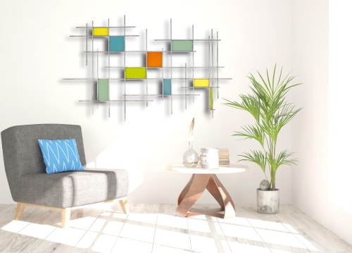 "Gridded MM" Glass and Metal Wall Art Sculpture | Wall Hangings by Karo Studios