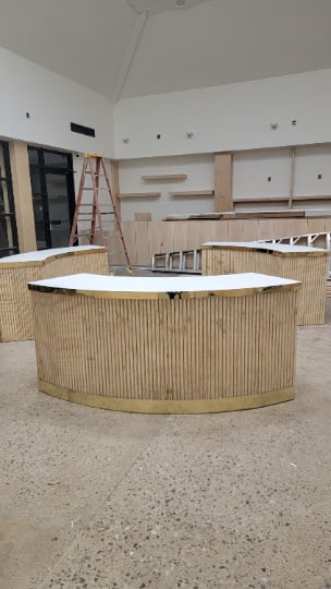 Slatted Curved Quarter Circle Desk | Tables by Son-ya Luch (Owner) SP Fabrication