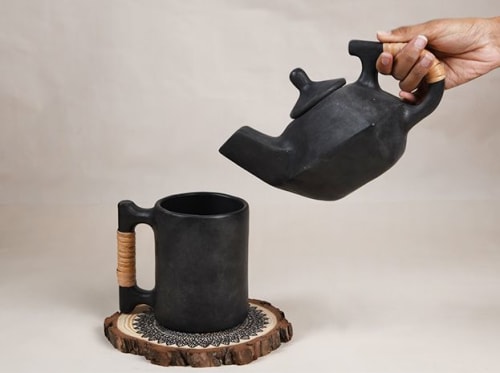 Longpi Pottery Kettle - Triangle | Dinnerware by ARTISAGA PRIVATE LIMITED