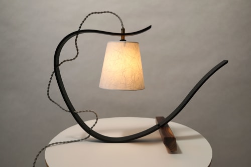 Bent Table Lamp in Ebonized Oak with Walnut Base | Lamps by Geoff McKonly Furniture