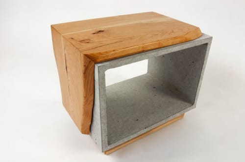 Concrete & Live Edge Solid Cherry Wood Side Table | Tables by Curly Woods