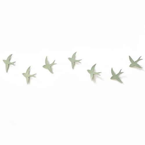 Set Of 7 Wall Art Swallows Sage Green | Wall Sculpture in Wall Hangings by Elizabeth Prince Ceramics
