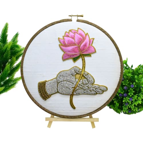 Hoop Art Embroidery of Hand Mudra | Wall Hangings by MagicSimSim