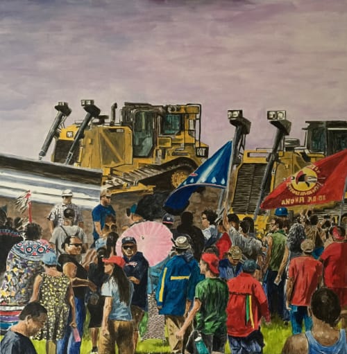Standing Rock Crowd, 2016, 36 x 36 inches, acrylic on canvas | Oil And Acrylic Painting in Paintings by Arran Harvey | Arran Harvey Studio in San Francisco