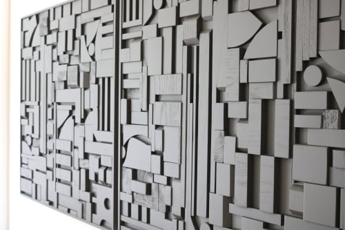 Mosaic Wood Art, Modern Wood Art, Large Wood WallArt | Mixed Media in Paintings by Blank Space Studios