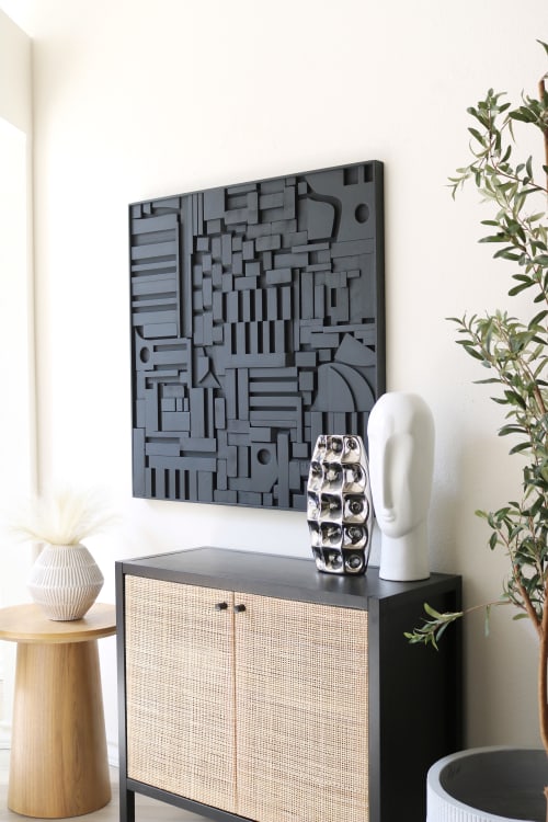 Abstract Geometric Wood Art, Modern Wood Art, Black Texture | Mosaic in Art & Wall Decor by Blank Space Studios