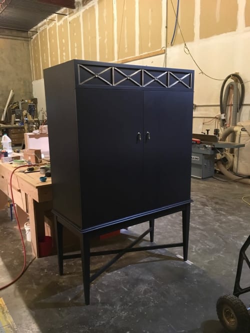 Black Bar Cabinet with Gold Leaf accents | Furniture by Jon Richey Woodworking