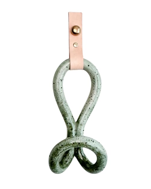 Ceramic, Leather & Brass Infinity Wall Hook - Basque Green | Hardware by Alissa Goss Ceramics & Pottery