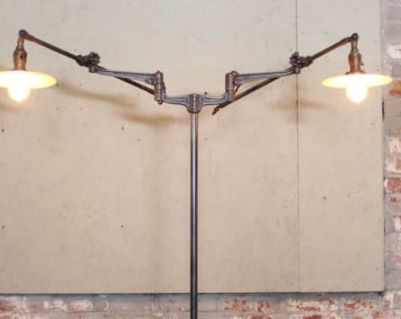 Industrial Double-Arm Cast-Iron Floor Lamp (adjustable) | Lamps by Get Back Inc (Tim Byrne - Curator / Creator of Vintage-American Industrial Style Furniture)
