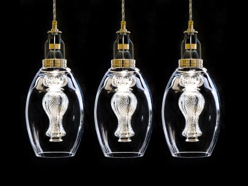 Blown glass/crystal inserts #33 Triplets | Pendants by Vitro Lighting Designs
