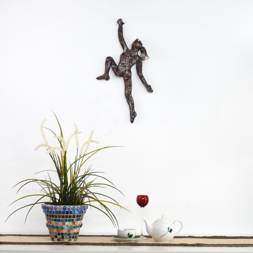 Climbing woman Figure, 3d Metal wall art decor | Wall Sculpture in Wall Hangings by NUNTCHI