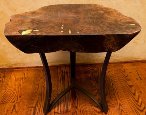 Walnut Burl End Table with Green Serpentine Inlay | Tables by Natural Wood Edge Creations by Rick Griggs