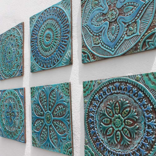 6 Turquoise tiles outdoor wall art | Wall Hangings by GVEGA