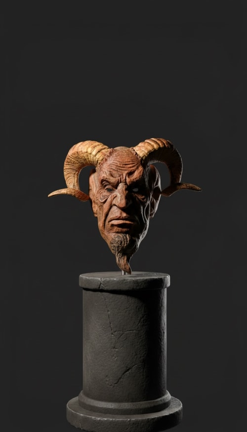 Archaic Demon Sculpture in Hand-Carved High-Altitude Timber | Decorative Objects by Holzkunst Samuel Meisinger