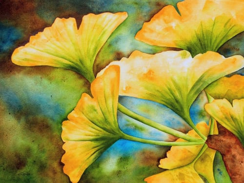 Golden Ginkgo | Watercolor Painting in Paintings by Laila Vazquez