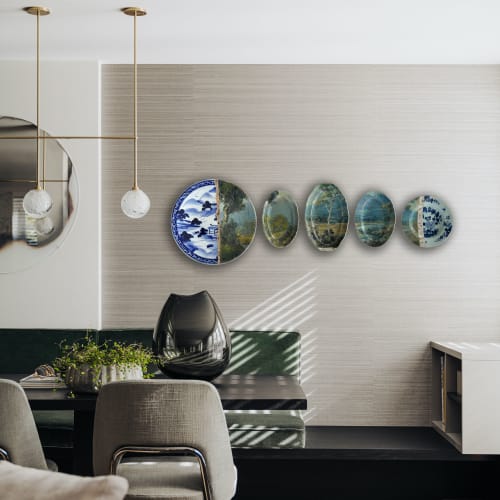 Wall Art Plates Installation: Landscape in Blue & Green | Wall Sculpture in Wall Hangings by Studio DeSimoneWayland
