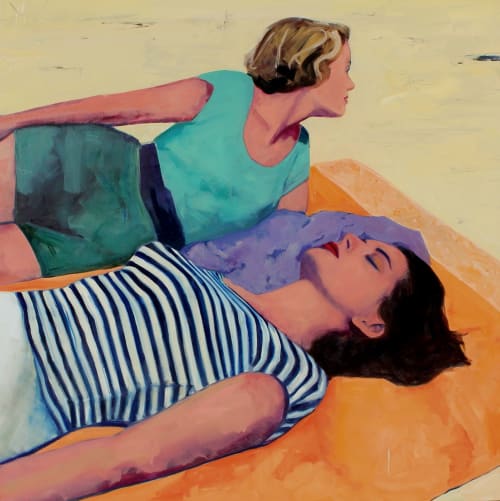'Friends at the Beach', 48'x48", original oil painting | Paintings by T.S. Harris aka Tracey Sylvester Harris | Delta Sky Club in Los Angeles