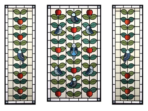 Birds and Apples stained glass front door panels. | Art & Wall Decor by Flora Jamieson Stained Glass