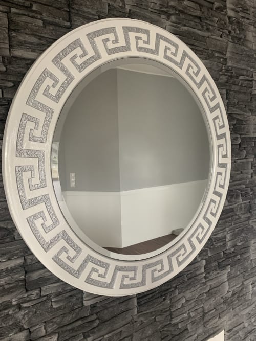 Greek pattern maeander mirror round hand made in Europe | Decorative Objects by ultimate European