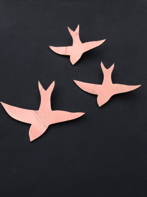 Set Of 3 Copper Swallow Ceramic Wall Art | Wall Hangings by Elizabeth Prince Ceramics
