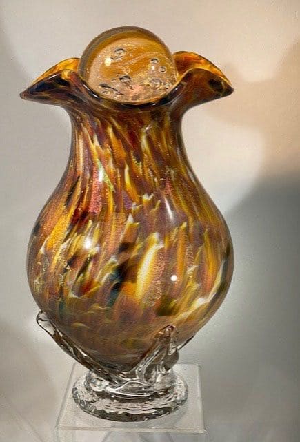 "Golden Moments" ~ Blown Glass Urn | Vases & Vessels by White Elk's Visions in Glass - Glass Artisan, Marty White Elk Holmes & COO, Jo Pierce