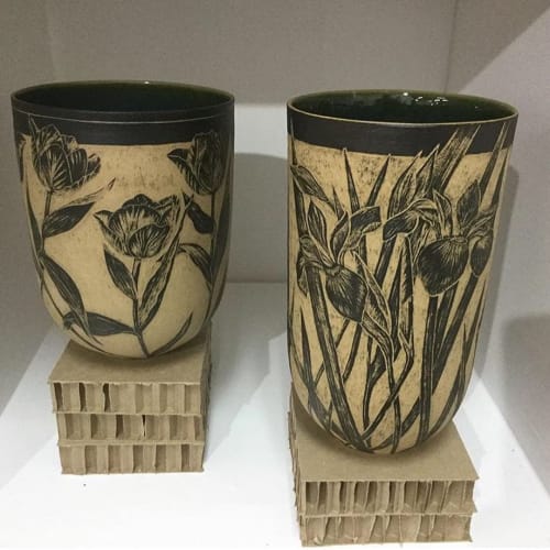 Botanical inspired sgraffito ceramic vases and bowls | Vases & Vessels by Sera Holland
