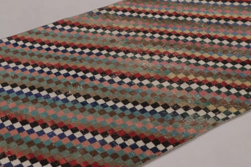 Vintage Distressed Rug with Muted Geometric Diamond Mosaic | Area Rug in Rugs by Rug and Kilim