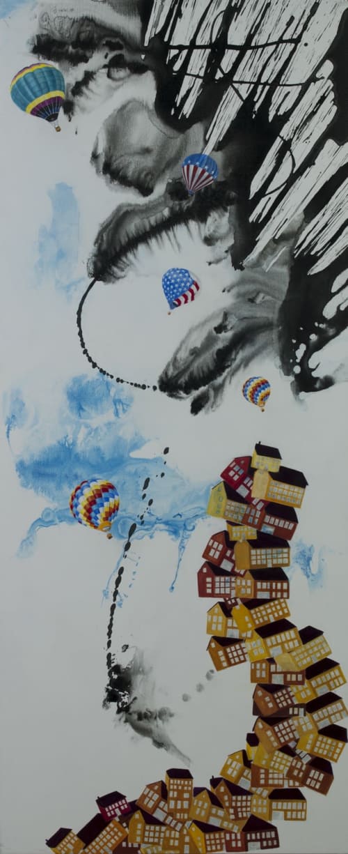 Painting "Vertical Communities" | Oil And Acrylic Painting in Paintings by Sandra Mack-Valencia
