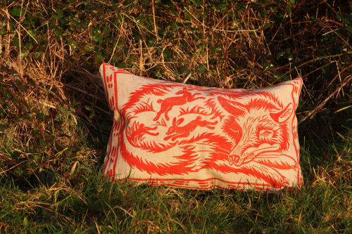 Handprinted Fox Cushion | Pillows by Hugh Dunford Wood