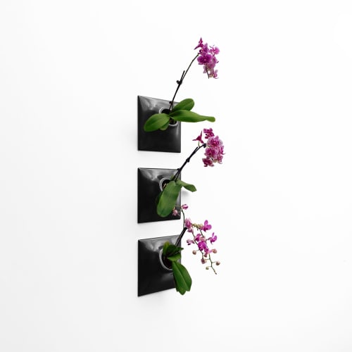 Node M Wall Planter, 9" Modern Plant Wall Set, Black | Sculptures by Pandemic Design Studio