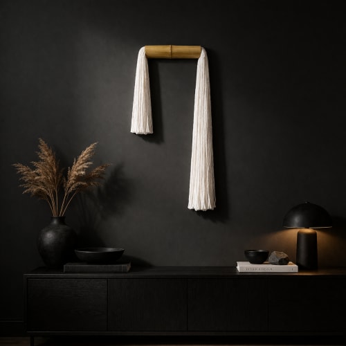 White tassels / Bamboo Collection | Wall Sculpture in Wall Hangings by Olivia Fiber Art