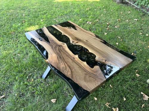 Black Epoxy Table - Walnut Epoxy Table - Live Edge Resin | Dining Table in Tables by Tinella Collection