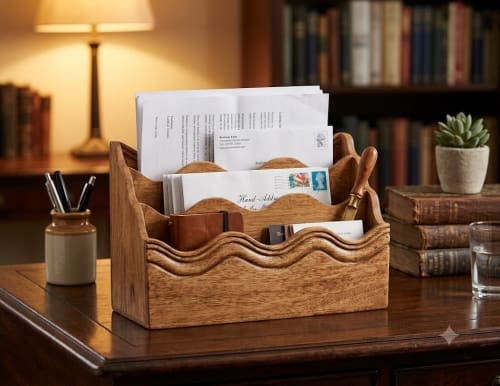 The Scalloped Wave Wooden Letter Rack | Storage by Famous Art Group Of Industries