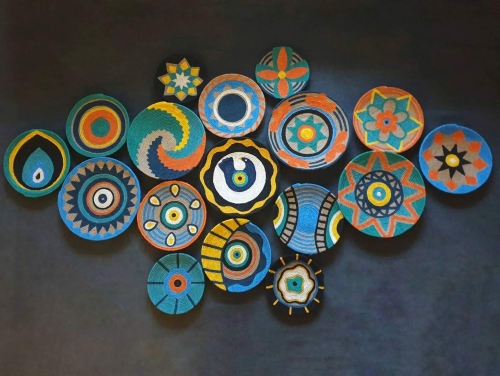 Wicker Wall Plate Set: Boho Woven Basket Decor | Decorative Plate in Decorative Objects by Sarmal Design