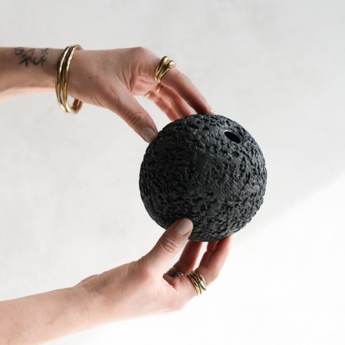 Sphere Bud Vase in Textured Carbon Black Concrete | Vases & Vessels by Carolyn Powers Designs