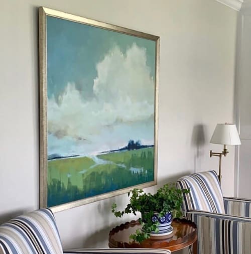 "Salt Air Sky" 48" x 48" oil & cold wax painting on canvas | Oil And Acrylic Painting in Paintings by Carrie Megan