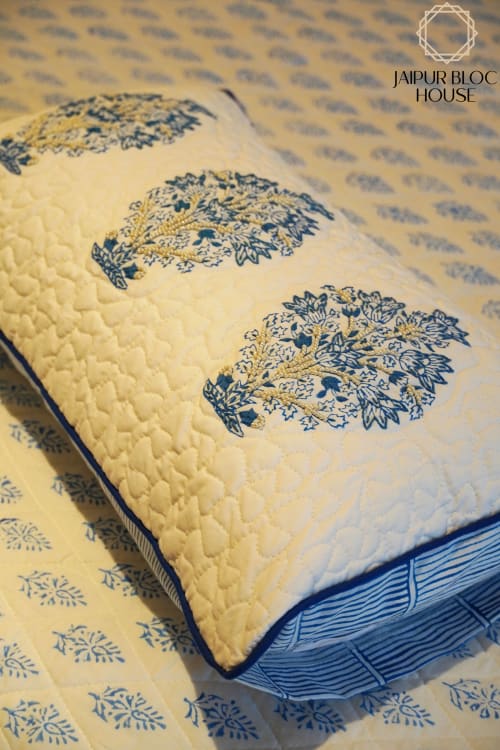 Signature Indigo Motif Cushion Cover with Embroidery | Sham in Linens & Bedding by Jaipur Bloc House