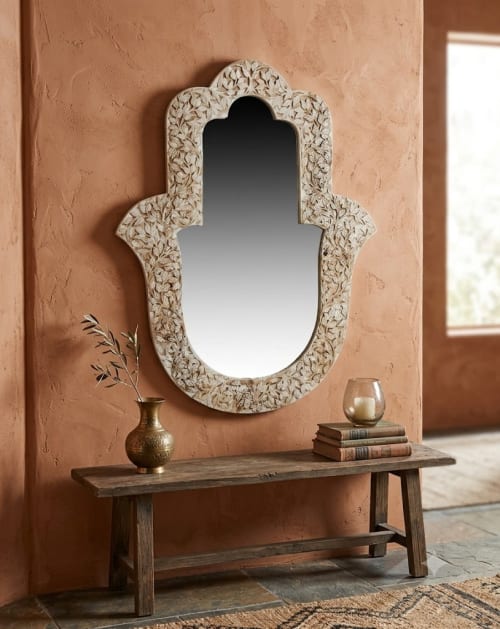 The Khamsa Heritage Carved Mirror | Decorative Objects by Famous Art Group Of Industries