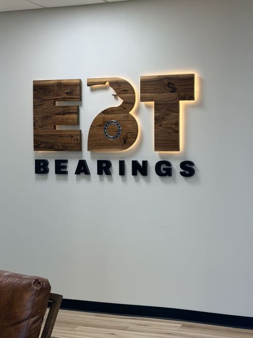 Custom LED Backlit Wooden Business Sign | Signage by Pelican S | EBT Bearings in Haslet