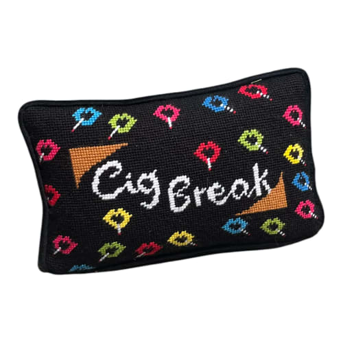 hand-embroidered needlepoint CIG BREAK pillow * OOAK | Pillows by Mommani Threads