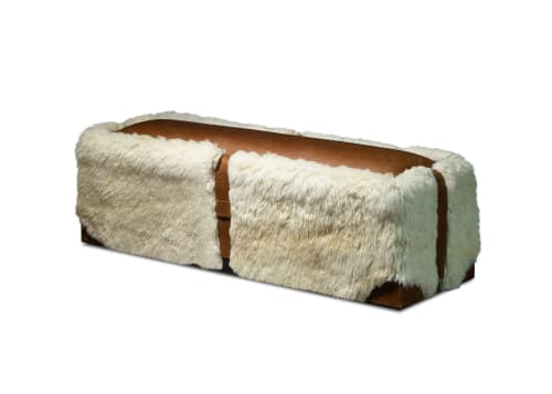 Shearling & Leather Custom Contemporary Bench by Costantini | Benches & Ottomans by Costantini Design