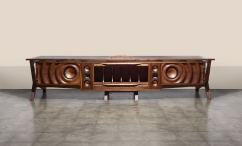 Walnut Speaker Console | Storage by Michael Maximo | Michael Maximo Furniture & Design Studio in Austin