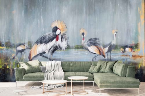 Crowned Cranes – This Too Shall Pass | Wallpaper by Cara Saven Wall Design
