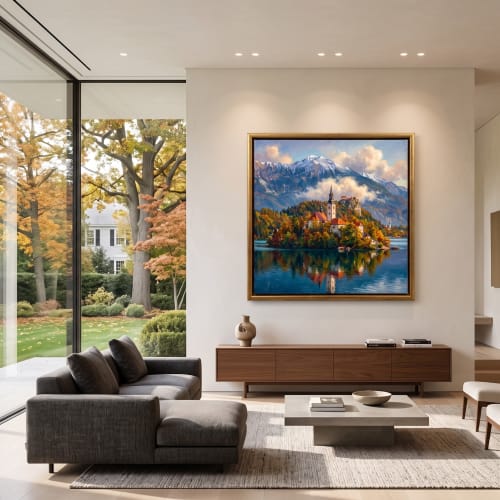 Lake Bled Slovenia Original Impasto Oil Painting Fine Art | Oil And Acrylic Painting in Paintings by Dynasty Artisan