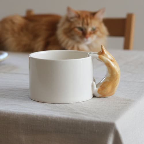 Ginger Cat Handle Mug – Handcrafted Ceramic | Drinkware by 4AM Product Design