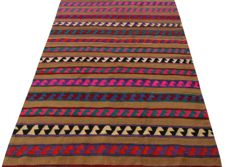 Vintage Turkish Kilim rug in Brown, Rare Pink and Blue | Area Rug in Rugs by Rug and Kilim